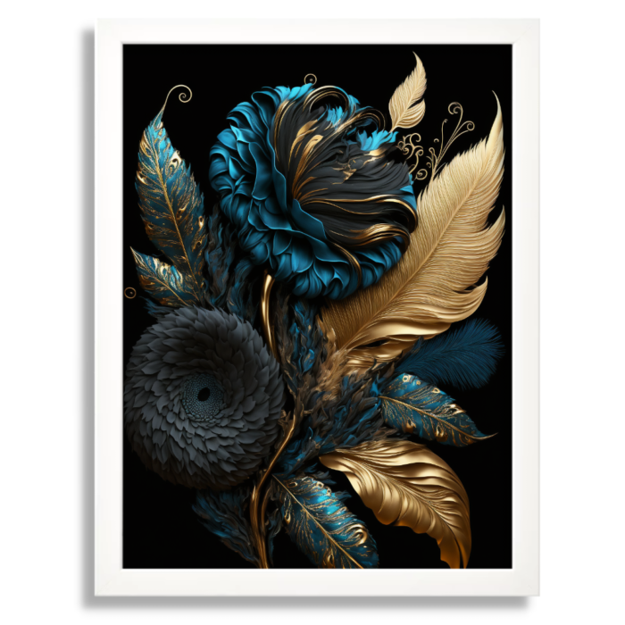 Floral Teal & Golden Leaves
