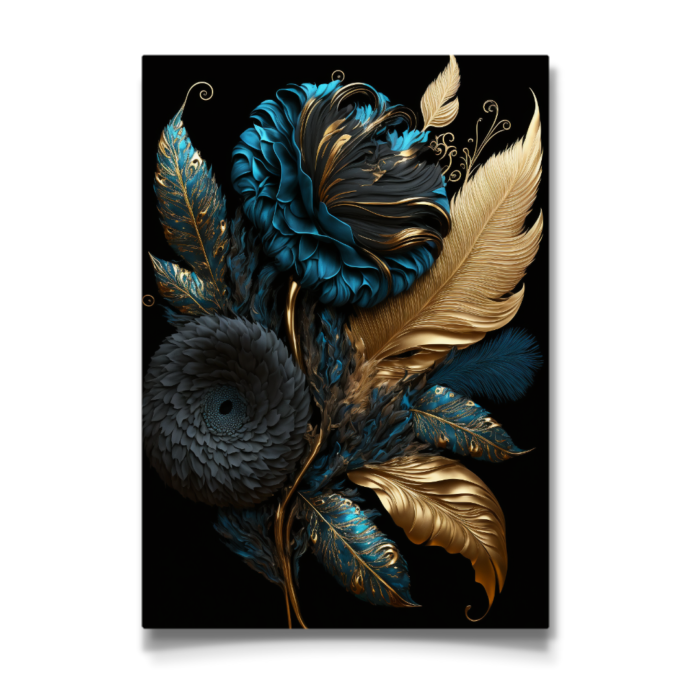 Floral Teal & Golden Leaves - Image 3