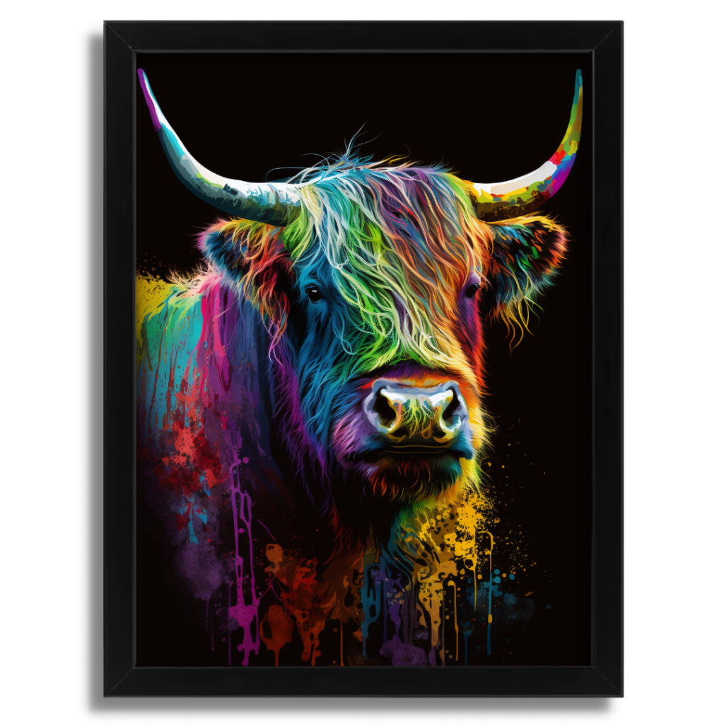 Rainbow Coloured Highland Cow Art - Drawify