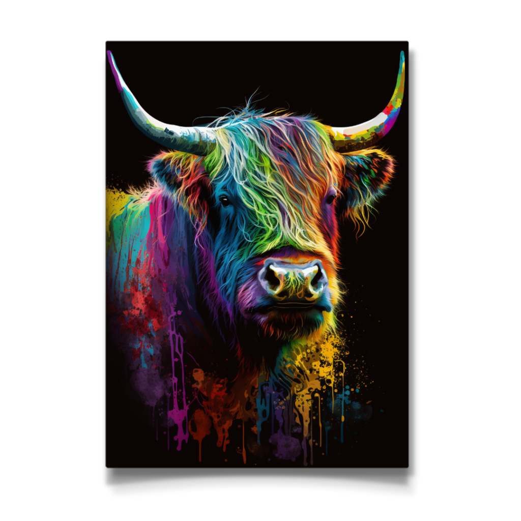 Rainbow Coloured Highland Cow Art - Drawify