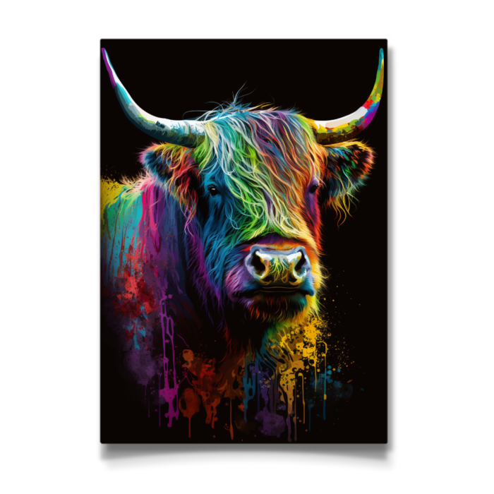 Rainbow Coloured Highland Cow Art - Image 3