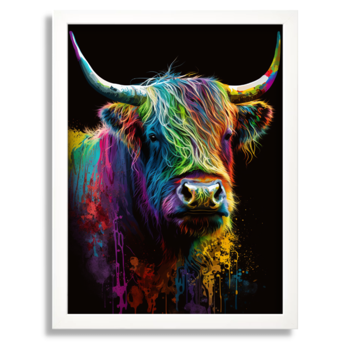 Rainbow Coloured Highland Cow Art - Image 2