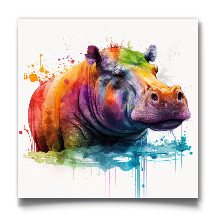 Rainbow Coloured Hippopotamus Artwork - Image 3