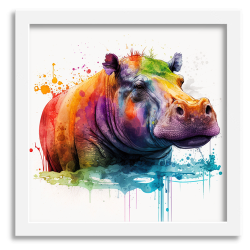 Rainbow Coloured Hippopotamus Artwork