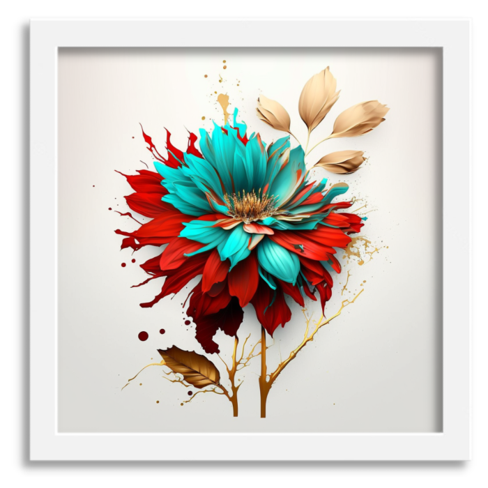 Red & Turquoise Floral Artwork - Image 2