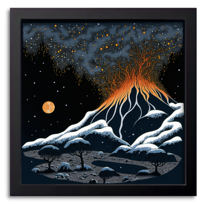 Snowy Volcanic Scene Art Print