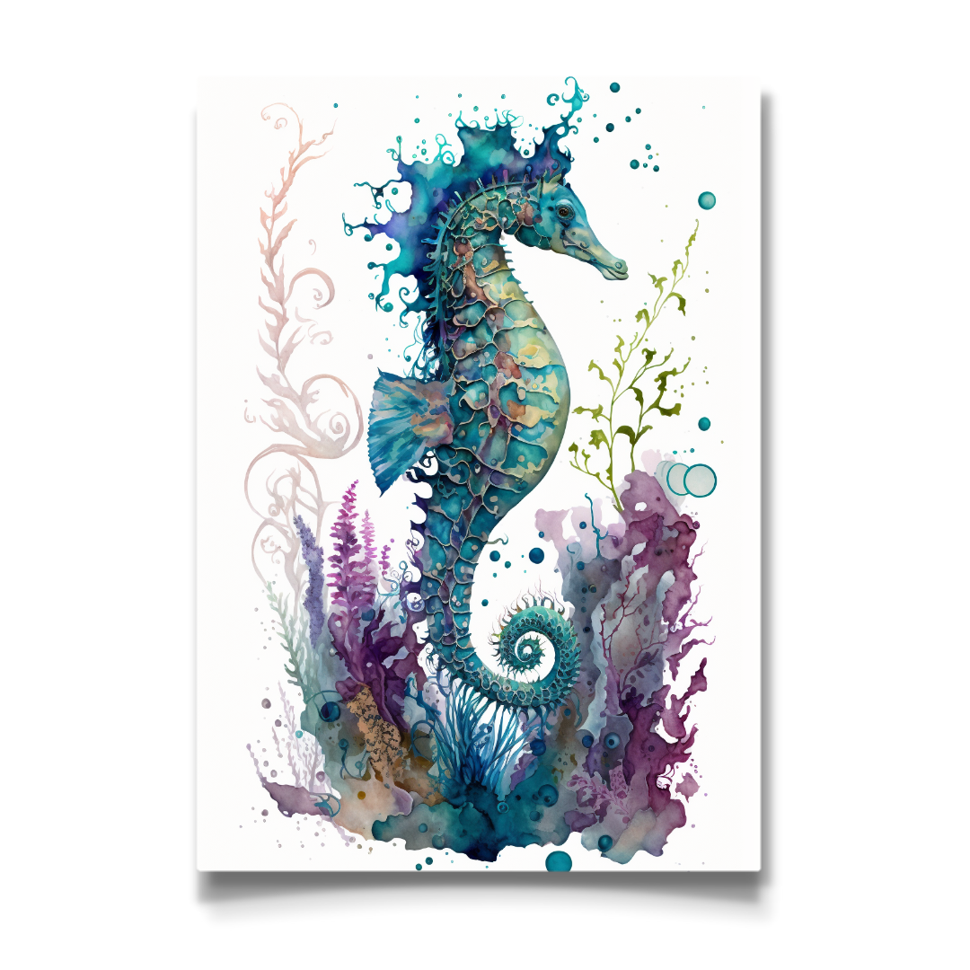 Watercolour Seahorse Artwork - Drawify