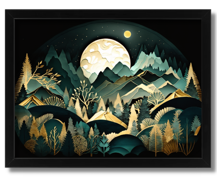 Moonlit Botanical Mountain & Trees Artwork Print - Image 2