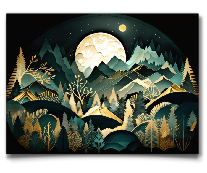 Moonlit Botanical Mountain & Trees Artwork Print - Image 3