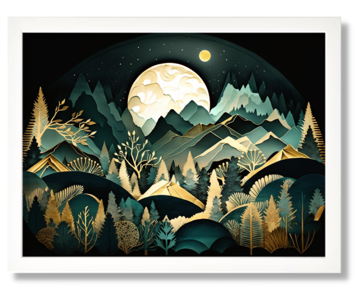 Moonlit Botanical Mountain & Trees Artwork Print