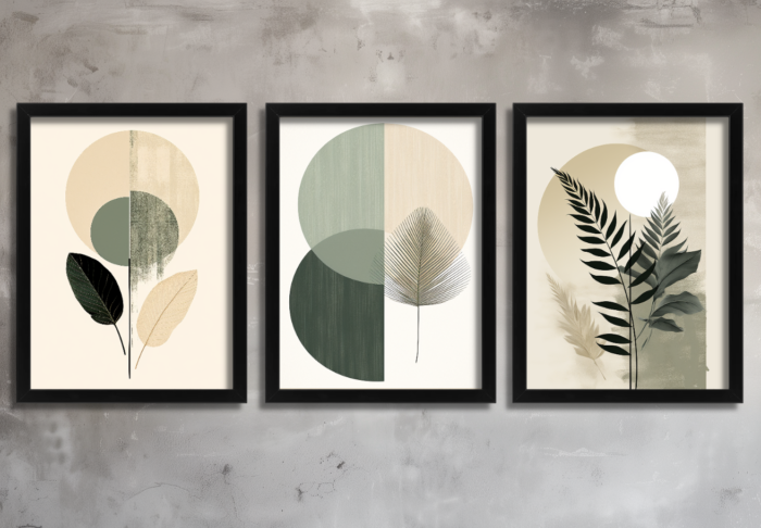 Modern Wall Art Set of 3 Framed Prints Boho Green Scandi Poster Art Minimalist Artwork - Image 2