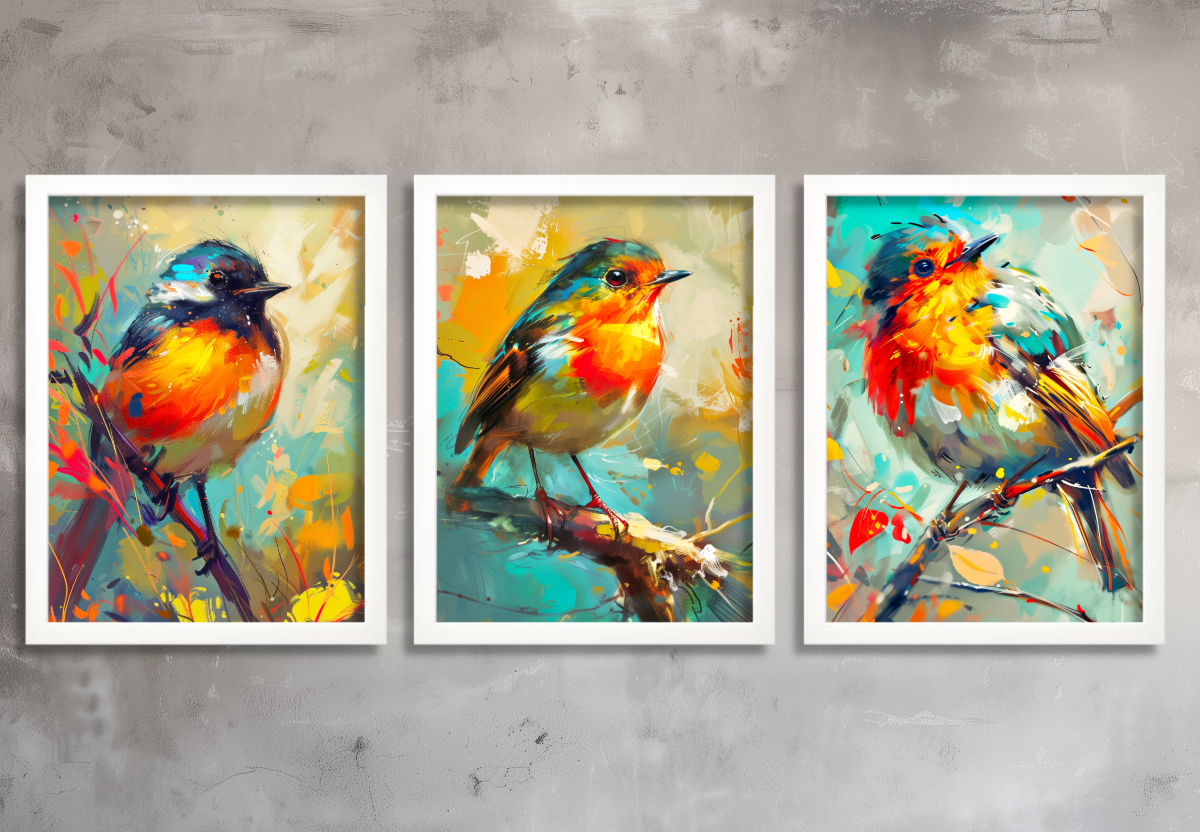 Colourful Bird Wall Art Set of 3 Prints Robin Artwork Vibrant Animal Decor Modern Nature Home Décor - Image 4