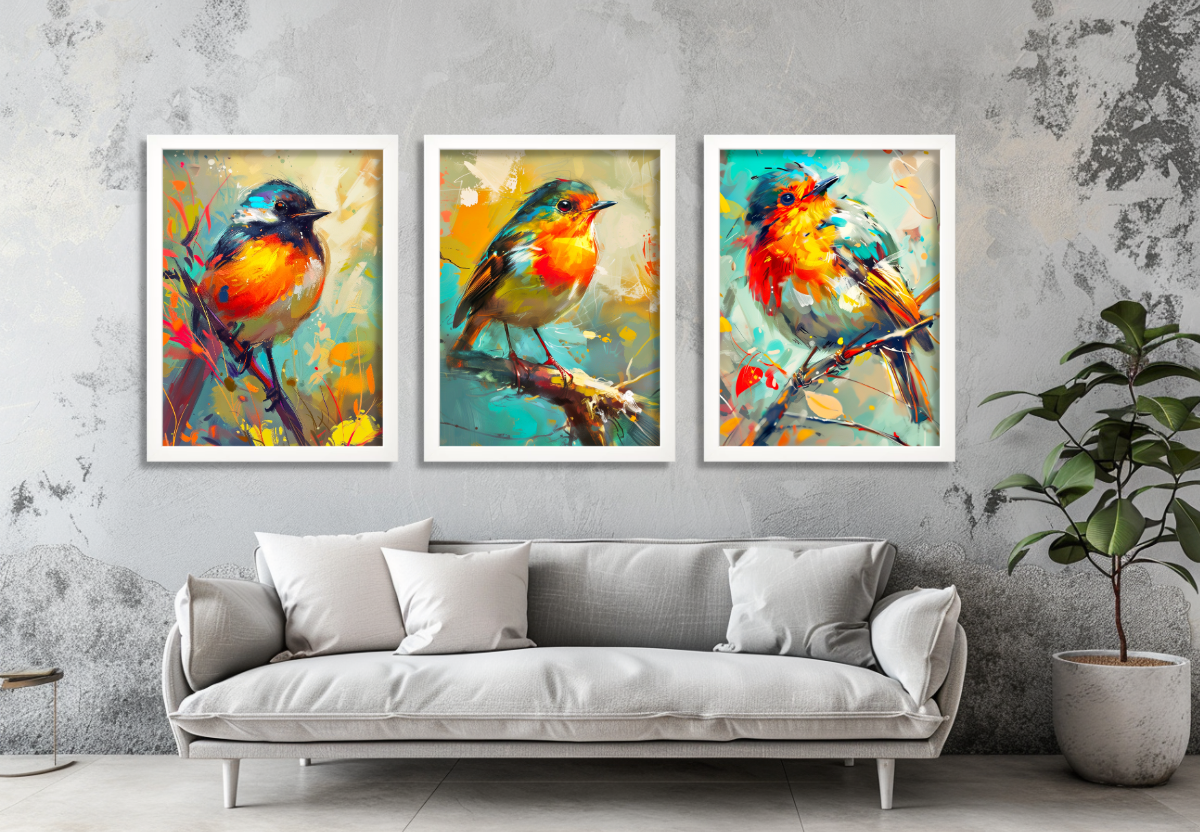 Colourful Bird Wall Art Set of 3 Prints Robin Artwork Vibrant Animal Decor Modern Nature Home Décor - Image 3