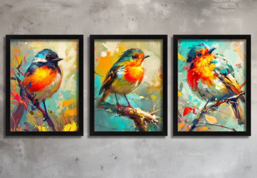 Alternative view of Colourful Bird Wall Art Set of 3 Prints Robin Artwork Vibrant Animal Decor Modern Nature Home Décor