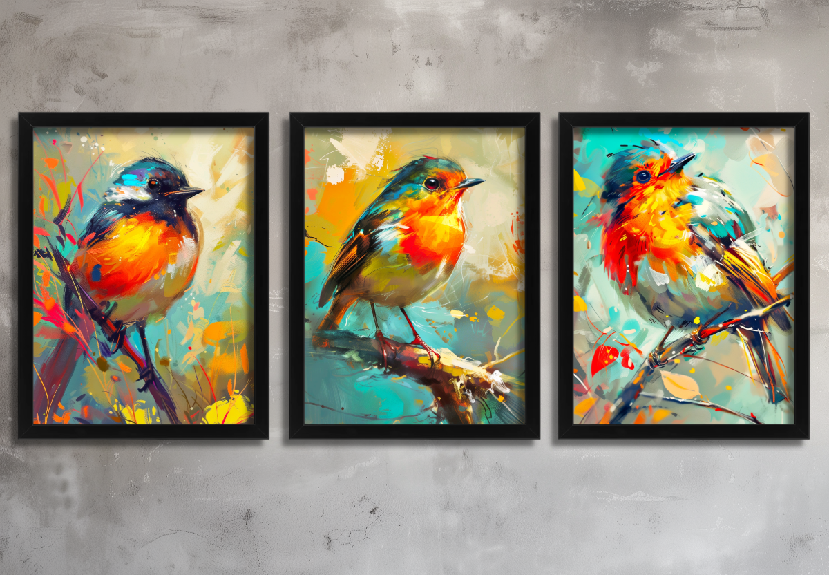 Colourful Bird Wall Art Set of 3 Prints Robin Artwork Vibrant Animal Decor Modern Nature Home Décor - Image 2
