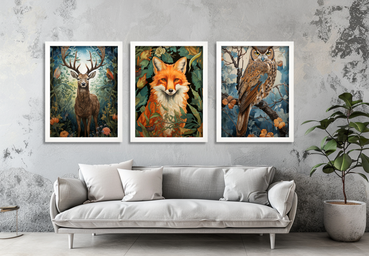 Woodland Animal Wall Art Set of 3 Framed Prints Deer, Fox & Owl Forest Poster Art Nature Wildlife Artwork Rustic Home Décor - Image 3