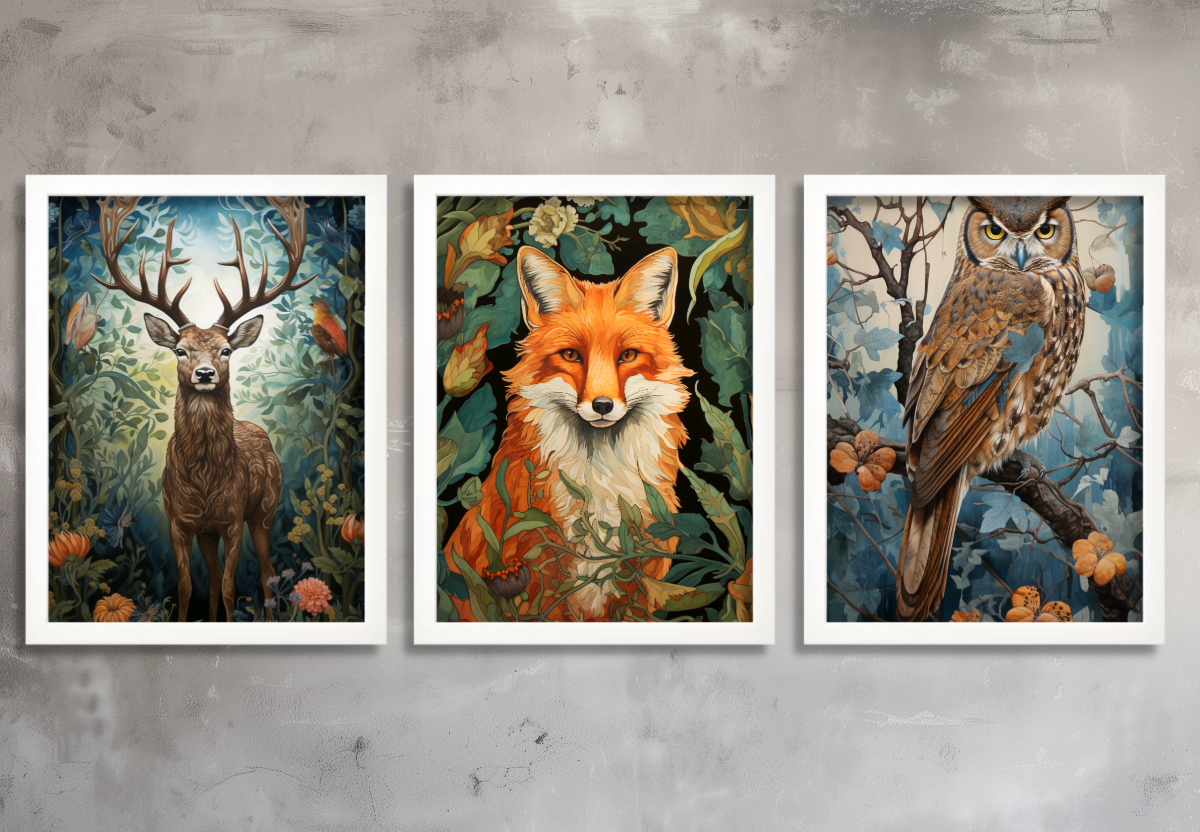 Woodland Animal Wall Art Set of 3 Framed Prints Deer, Fox & Owl Forest Poster Art Nature Wildlife Artwork Rustic Home Décor - Image 4